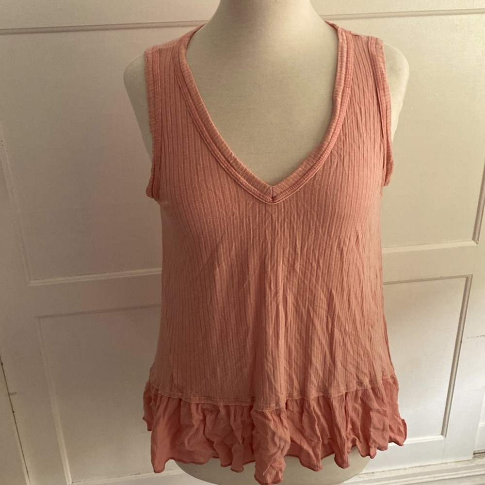 Altar’d State blush coral pink peplum v neck tank top comfy